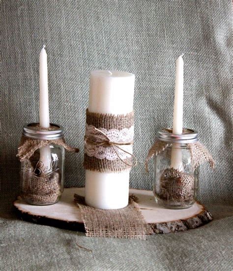 Mason Jar Burlap And Lace Unity Candle Complete Set Etsy Lace Unity