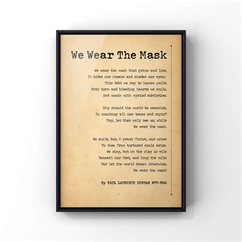 We Wear The Mask Poem By Paul Laurence Dunbar Poster Print Etsy Uk In