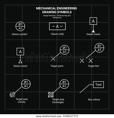 Mechanical Engineering Drawing Symbol Design Elements Stock Vector ...