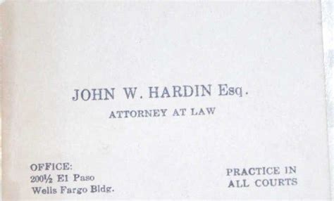 Original Business Card For Famous Western Shootist John Wesley Hardin