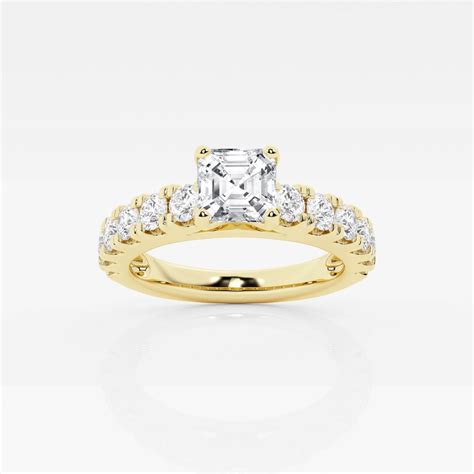 2 Ctw Asscher Lab Grown Diamond Engagement Ring With Split Prong Side