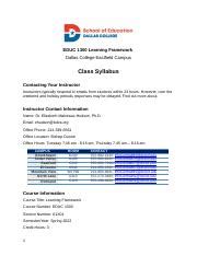 Syllabus EDUC 1300 Docx EDUC 1300 Learning Framework Dallas College