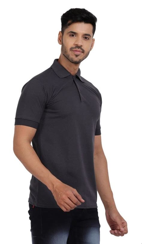 Spun Plain Corporate Men Grey Polo Neck Matty Collar T Shirt At Rs