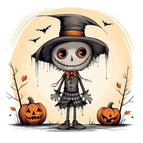 Halloween Happy Spooky Scarecrow PNG Watercolor Clipart Halloween