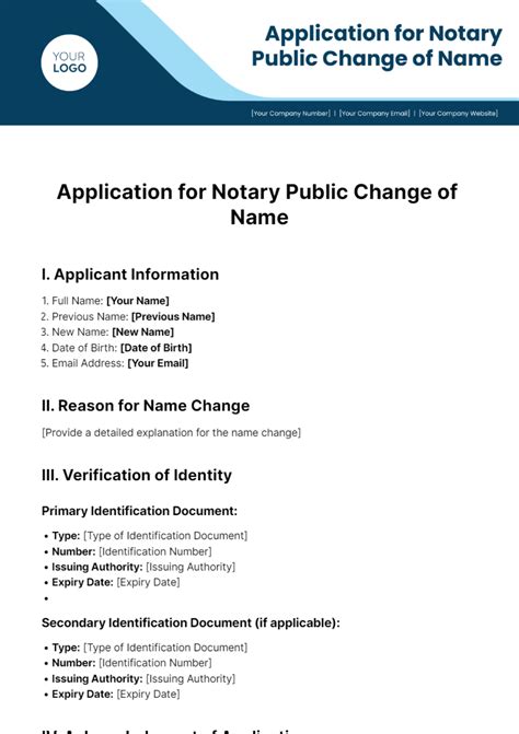 Free Application For Notary Public Change Of Name Template Edit