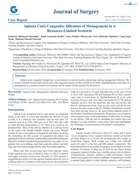 PDF Aplasia Cutis Congenita Dilemma Of Management In A Resource