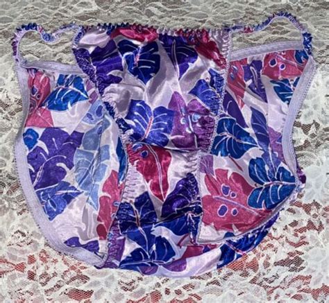Vintage Rene Rofe Satin Glossy Y2K Tropical String Bikini 7 L Panties