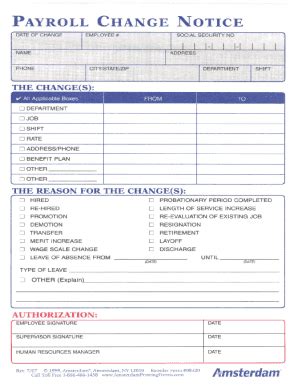 Fillable Online Payroll Change Notice Form Template Fax Email Print