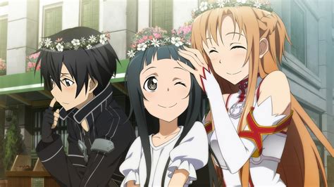 Image Kirito Asuna And Yui Wearing Flower Crownspng Sword Art