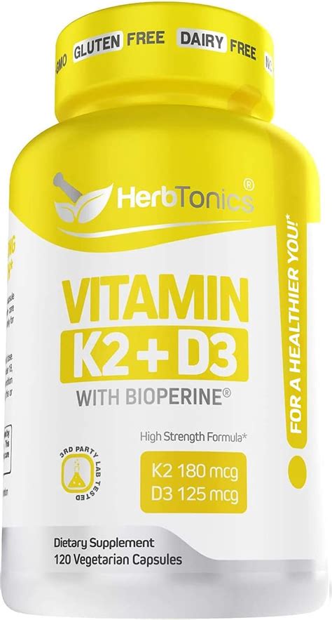 Immune System Support Vitamin K2 Mk7 With D3 5000 Iu Supplement With Bioperine