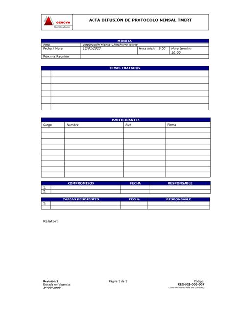 Acta Difusion De Procedimiento Pdf