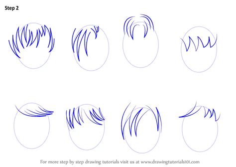 Learn How to Draw Anime Hair - Male (Hair) Step by Step : Drawing Tutorials