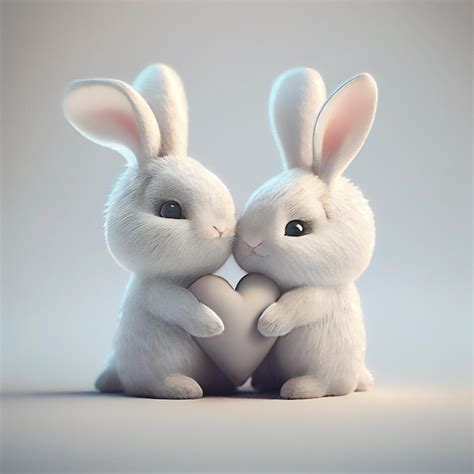 Premium Photo Cute Rabbit Or Bunny Couple In Love With Hearts 3d