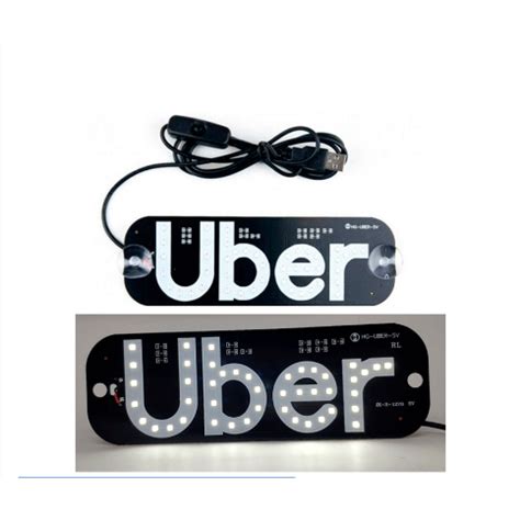 Placa Painel Luminoso Led Branco V Uber Ventosa Cabo Usb E