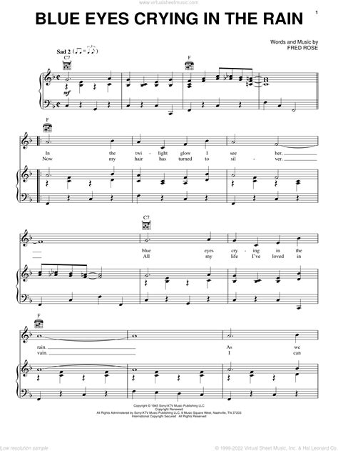 Willie Nelson Blue Eyes Crying In The Rain Sheet Music For Voice