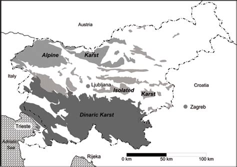 Extension Of Karst In Slovenia Marked Are The Areas With Limestone And