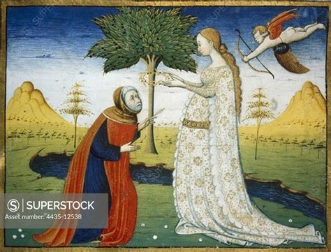 Miniature Of Petrarca S Songbook Depicting Laura De Noves Crowning The