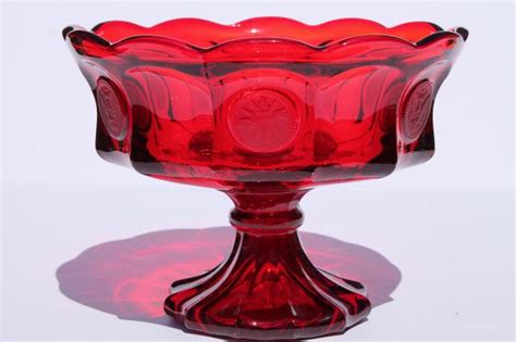 Vintage Fostoria Coin Glass Compote Dish In Ruby Red Large Pedestal Bowl