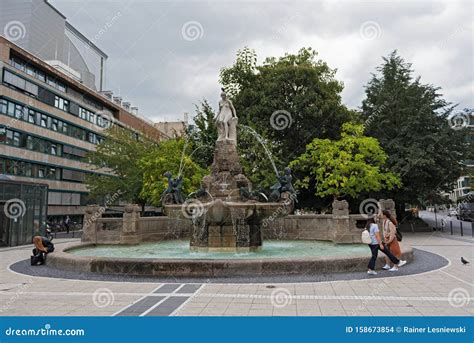 The Beautiful Reconstructed Art Nouveau Fountain in Downtown Frankfurt Germany Editorial Stock ...