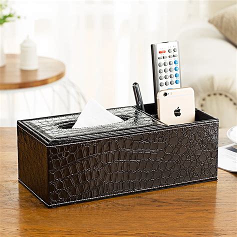 Crocodile Leather Rectangle Square Tissue Box Pen Remote Storage Desk