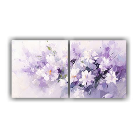 Pintura En Lienzo De Flores En Colores Morado Y Blanco Para Decoración