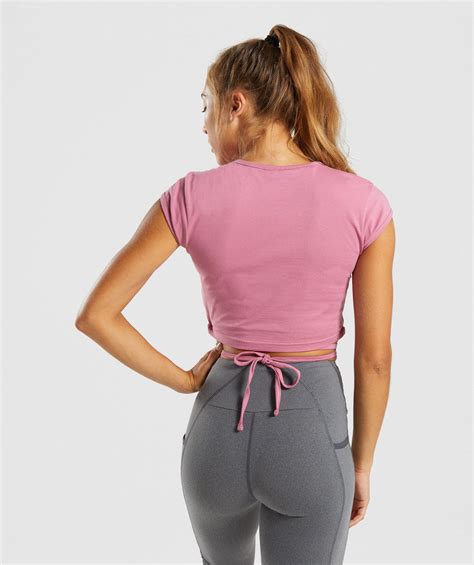 Gymshark Ribbon Capped Sleeve Crop Top Dusky Pink 2