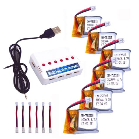 Batterie Lipo 3 7V 100mAh chargeur 1 à 6 câble 6 pièces pour