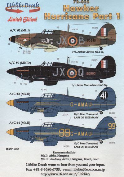 Lifelike Decals Ld72 025 Hawker Hurricane Part 1