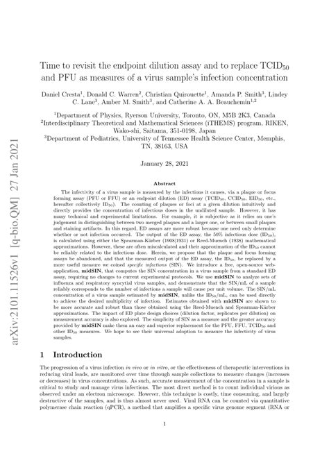 Pdf Time To Revisit The Endpoint Dilution Assay And To Replace Tcid {50} And Pfu As Measures