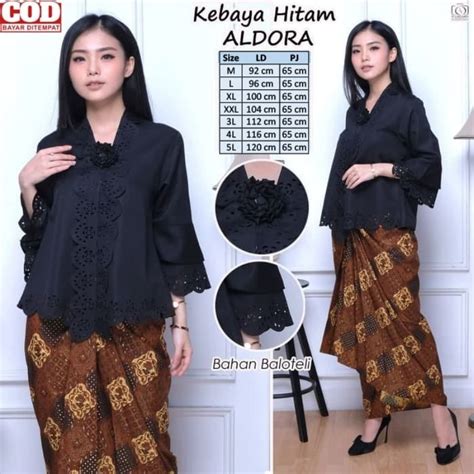 Jual Atasan Saja Kebaya Encim Modern Aldora Warna Hitam Laser Cut