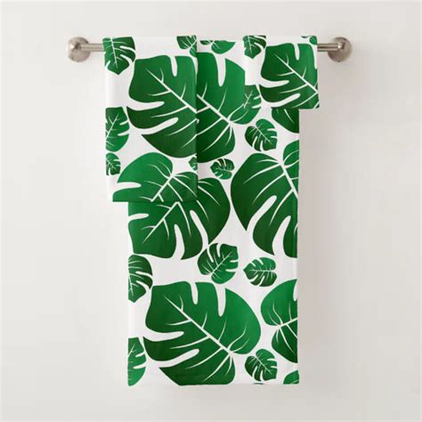 Green Hawaii Monstera Plant Palm Leaves Bath Towel Set Zazzle