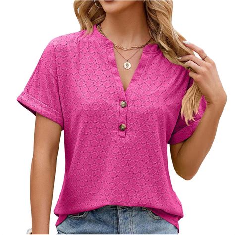 Vekdone Button V Neck Shirts For Women 2024 Clearance Trendy Short