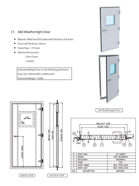 Hock Seng A60 Weathertight Door