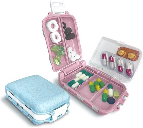 Travel Pill Organizer 2 Pack Portable Daily Pill Box 8 Compartments