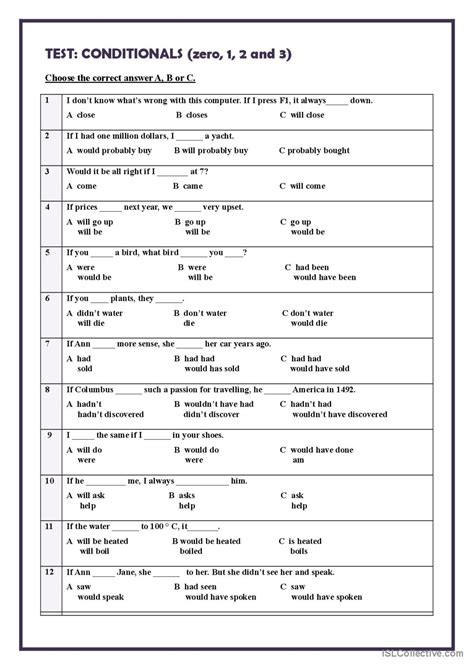 Test Conditionals Zero And English Esl Worksheets Pdf Doc