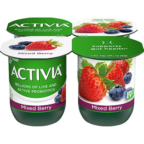 Activia Lowfat Probiotic Mixed Berry Yogurt 4 Oz Cups 4 Count Probiotic Yogurt All Packs