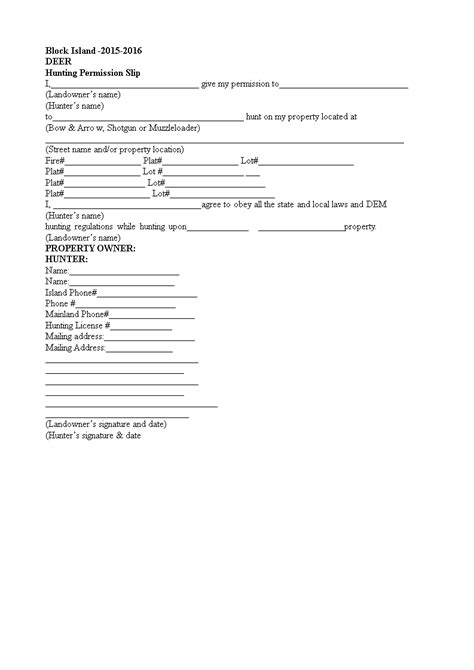 Hunting Permission Slip Template