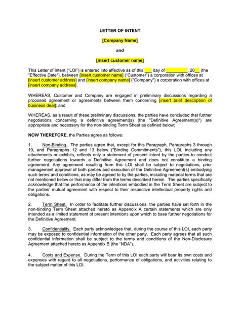 Letter Of Intent Non Disclosure Agreement Template Infoupdate Org