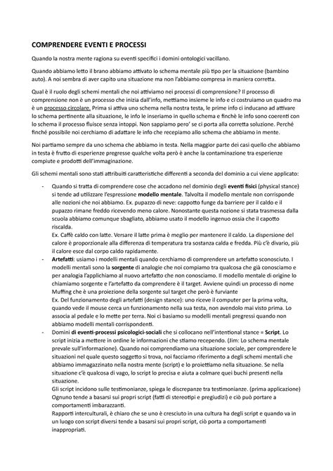 Comprendere Eventi E Processi MENTALI COMPRENDERE EVENTI E PROCESSI