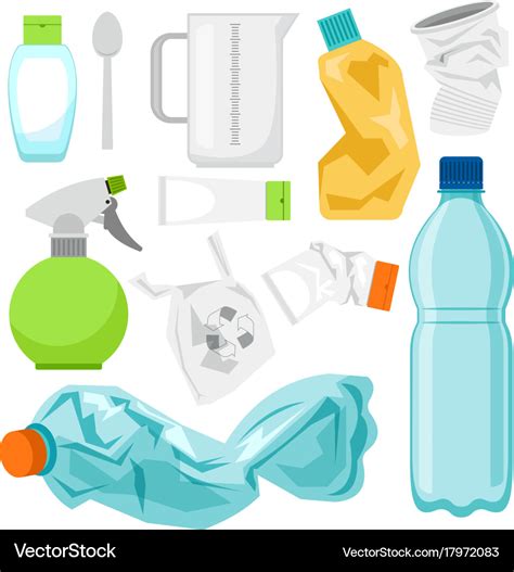 Plastic Waste Collection On White Bottles Vector Image