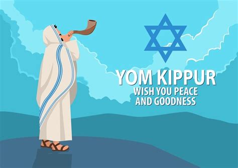 Premium Vector | Jewish man blowing the shofar ram's horn on rosh hashanah and yom kippur day