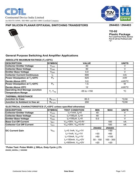 Pnp Silicon Planar Epitaxial Switching