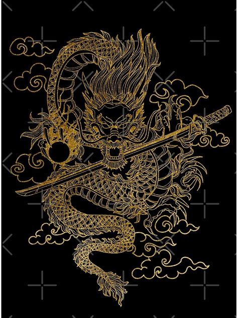 Gold Chinese Dragon With Black Background Art Print For Sale By