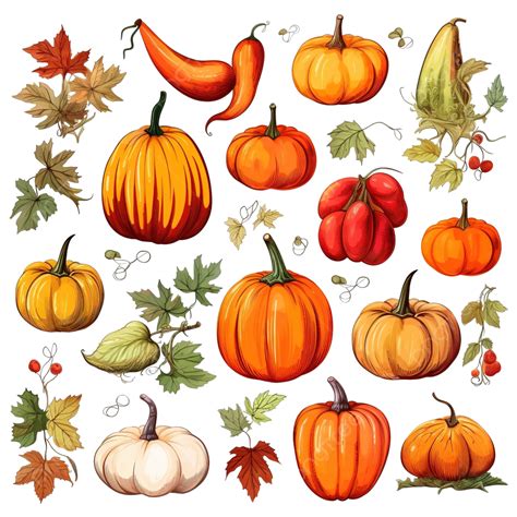 Autumn Pumpkins Set Thanksgiving Autumn Vegetables Orange And Red