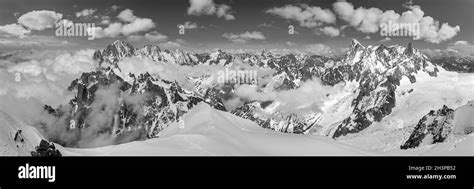 Grayscale Mont Blanc Rocky Mountain Massif Summer View From Aiguille