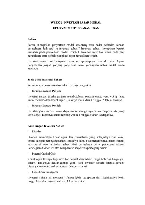 Week Investasi Pasar Modal Week Investasi Pasar Modal Efek Yang