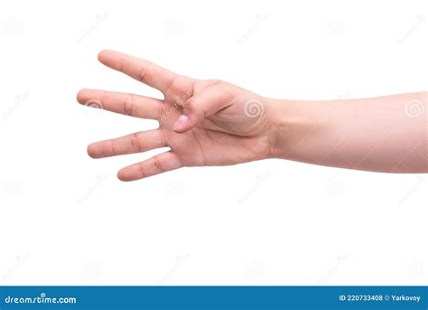 Gestures One Personand X27s Hand Shows Four Fingers Stock Photo Image