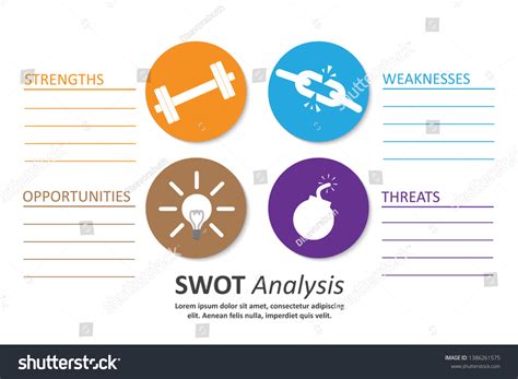 Vektor Stok Swot Analysis Table Template Strength Weaknesses Tanpa