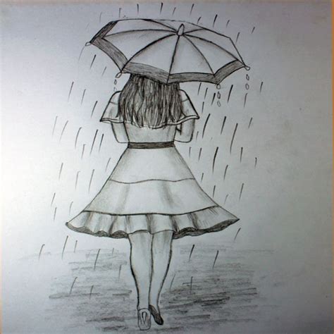 How To Draw A Girl With Umbrella Rainy Day Pencil Sketch Umbrella Drawing Umbrella