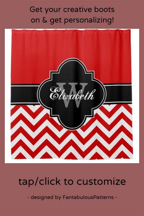 Red Wht Lg Chevron Black 1icbr Name Monogram Shower Curtain Zazzle